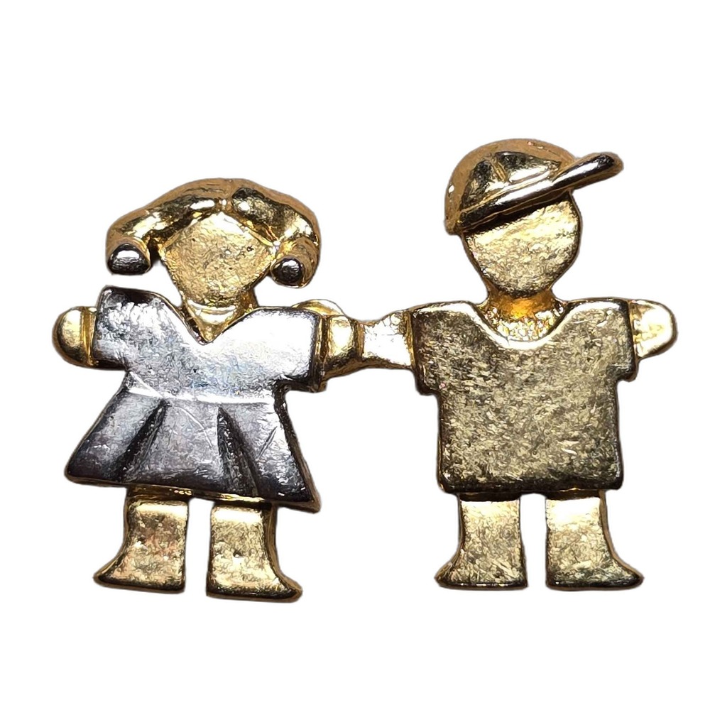 Vintage Boy And Girl Holding Hands Friendship Lapel Vest Hat Pin K31